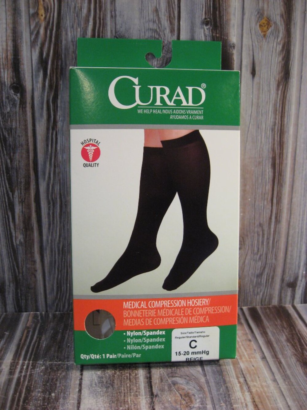 CURAD KNEE HIGH MEDICAL COMPRFESSION HOISERY - BEIGE - SIZE C
